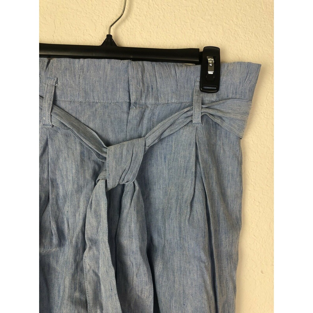 INC Women Shorts Linen Midi Paperbag Tie Waist Chambray Sz Medium M Blue - Picture 4 of 9